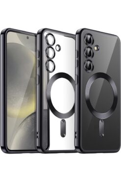 m.tk moveteck Samsung Galaxy A16 Kılıf Magsafe Wirelles Şarj Destekli Parlak Renkli Kenarlı Arkası Şeffaf Silikon