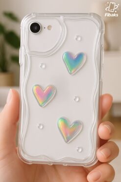 Fibaks Apple iPhone 7/8/Se 2020 2022 Kılıf 3D Kalpli İnci Tasarımlı Desenli Kamera Korumalı Silikon Kapak