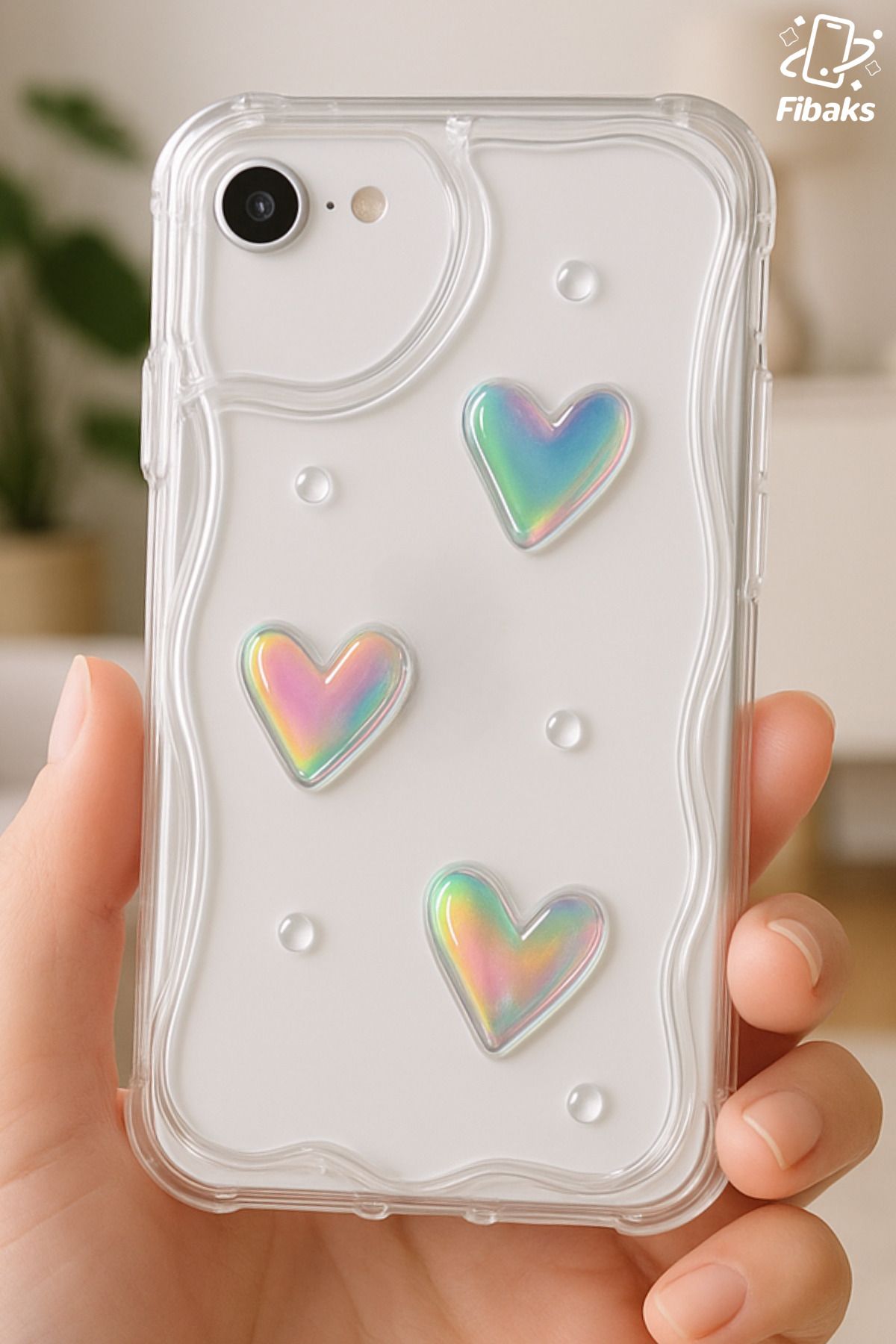 Fibaks Apple iPhone 7/8/Se 2020 2022 Kılıf 3D Kalpli İnci Tasarımlı Desenli Kamera Korumalı Silikon Kapak