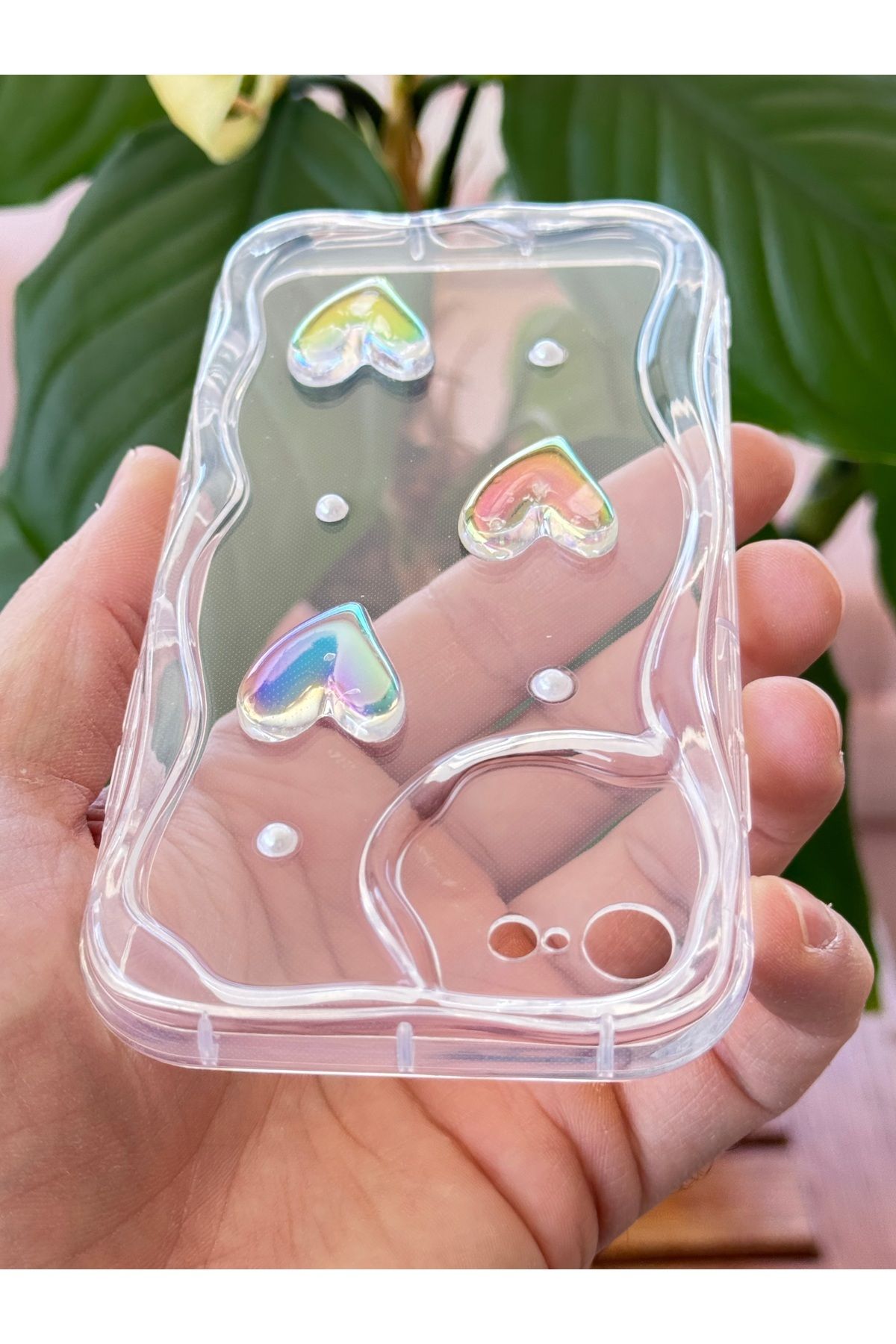 Fibaks Apple iPhone 7/8/Se 2020 2022 Kılıf 3D Kalpli İnci Tasarımlı Desenli Kamera Korumalı Silikon Kapak - Görsel 3