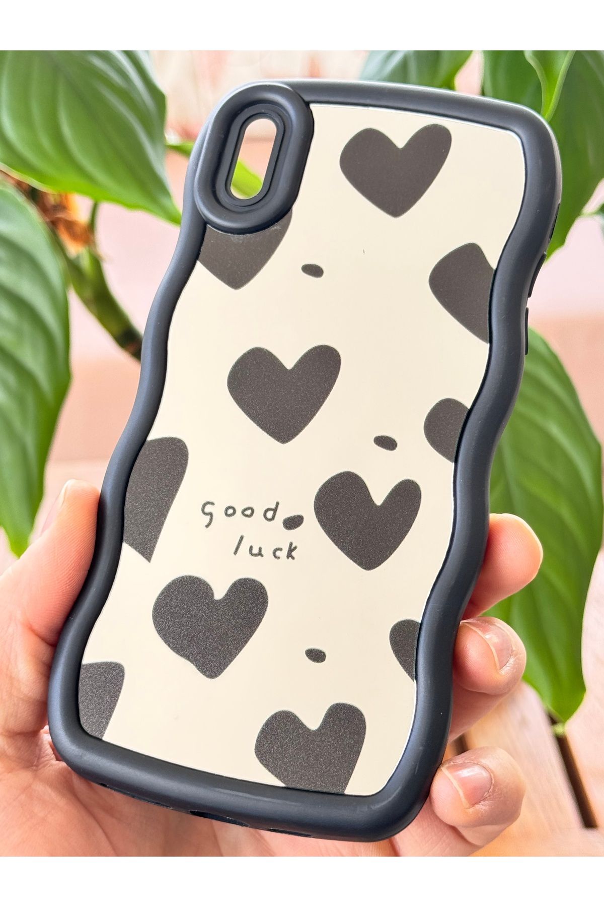 Fibaks Apple Iphone Xs Max Kılıf Aynalı Kalp Desenli Yumuşak Kenarlı Kamera Korumalı Silikon Kapak