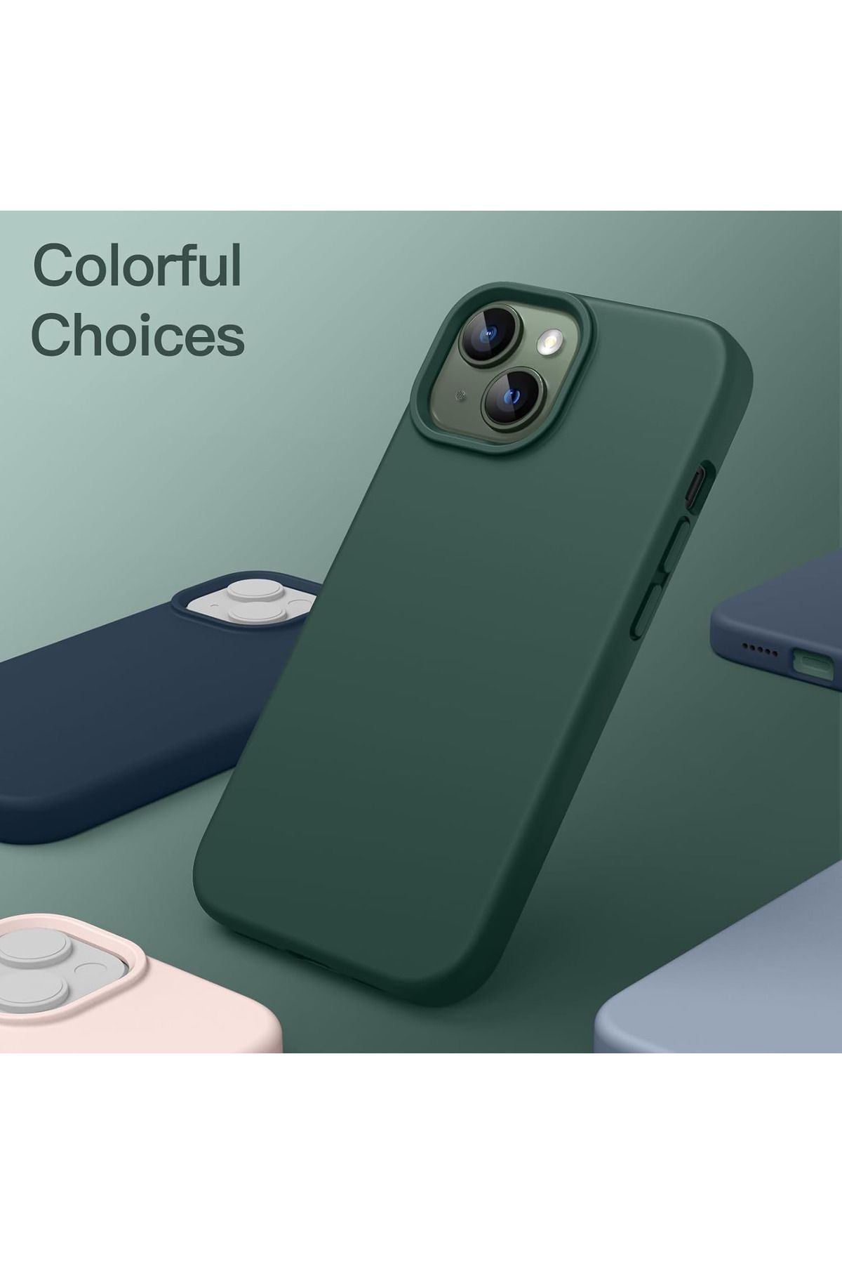 Fibaks Iphone 13 - 14 Uyumlu Kılıf Içi Kadife Lansman Silinebilir Renkli Yumuşak Silikon Yeşil Kapak - Görsel 3