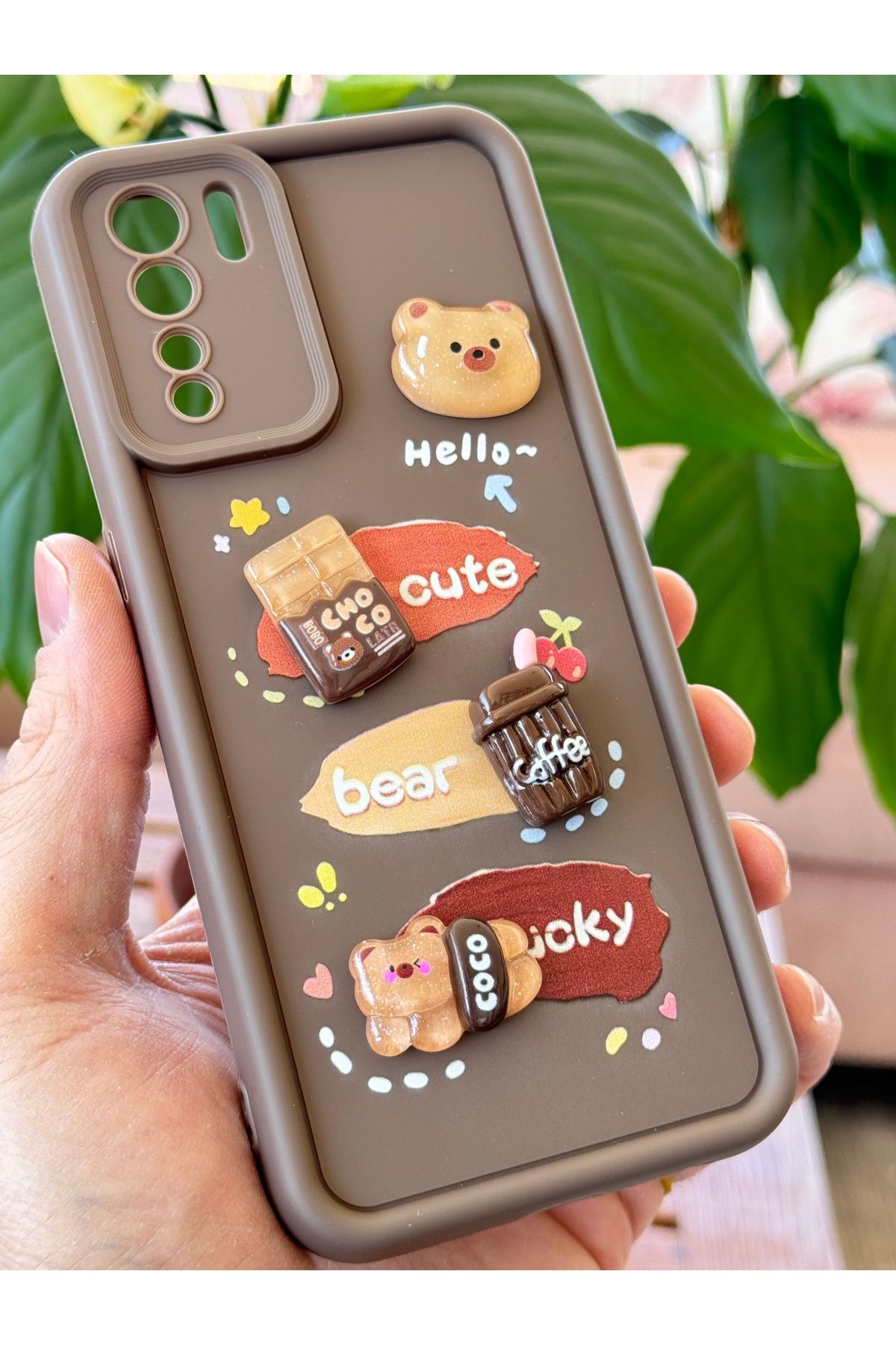 Fibaks Oppo A91 - Reno 3 Kılıf Tasarımlı Desenli Kamera Korumalı Ayıcık Kahve Renkli Yumuşak Silikon Kap - Görsel 4