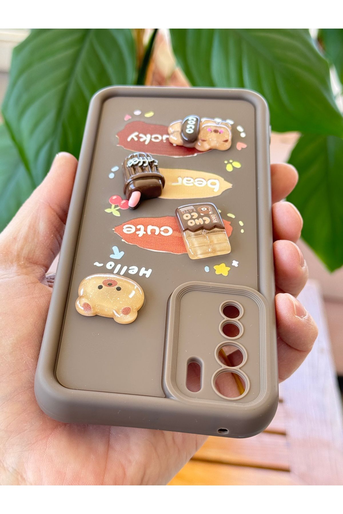 Fibaks Oppo A91 - Reno 3 Kılıf Tasarımlı Desenli Kamera Korumalı Ayıcık Kahve Renkli Yumuşak Silikon Kap - Görsel 5