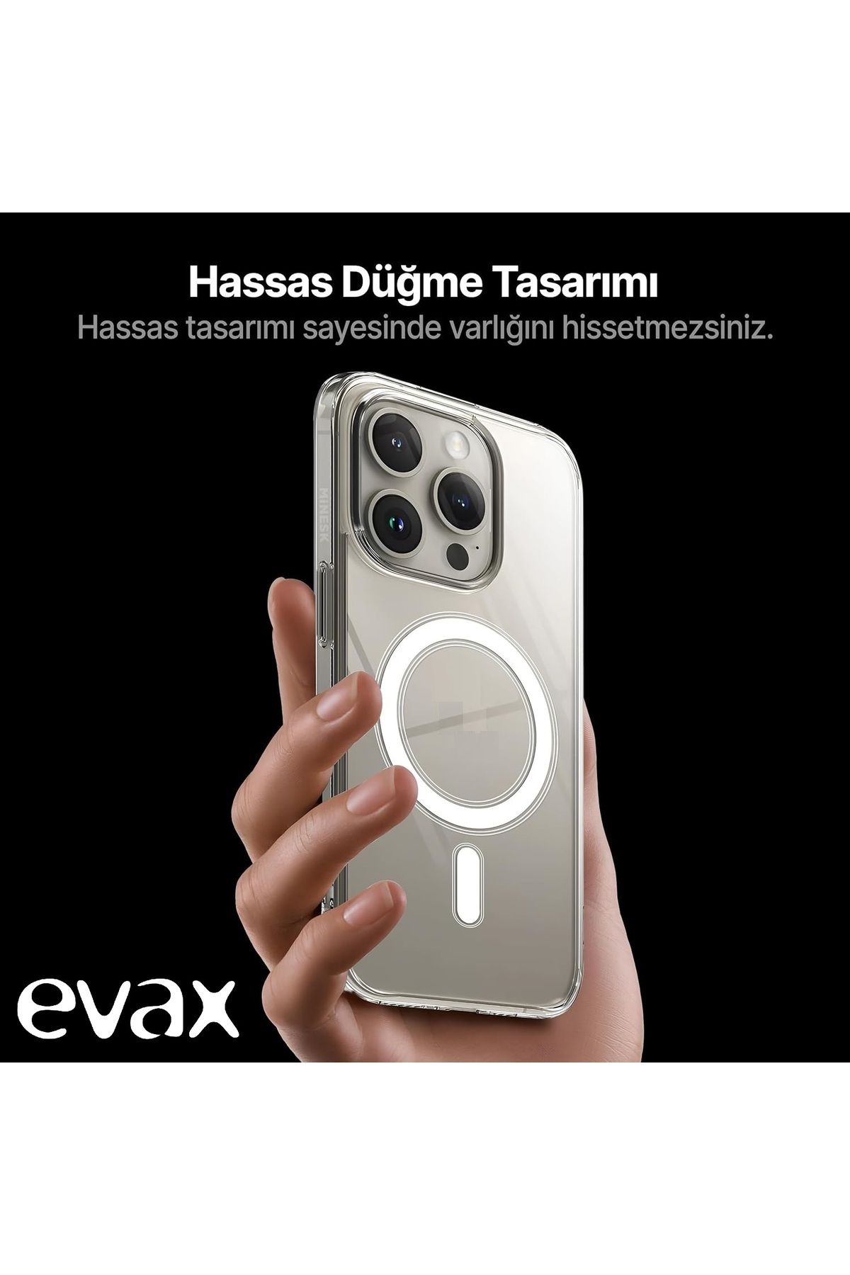 EVAX (SERT MİKA KILIF) iPhone 15 Pro Max Uyumlu Şeffaf Sert Mika SARARMAZ Magsafe İnce Fit Kılıf - Görsel 3
