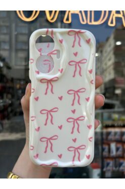 OVADA Realme C55 Uyumlu Kurdele Ve Kalp Desenli 3D Dalga Kenarlı Kamera Korumalı Kılıf
