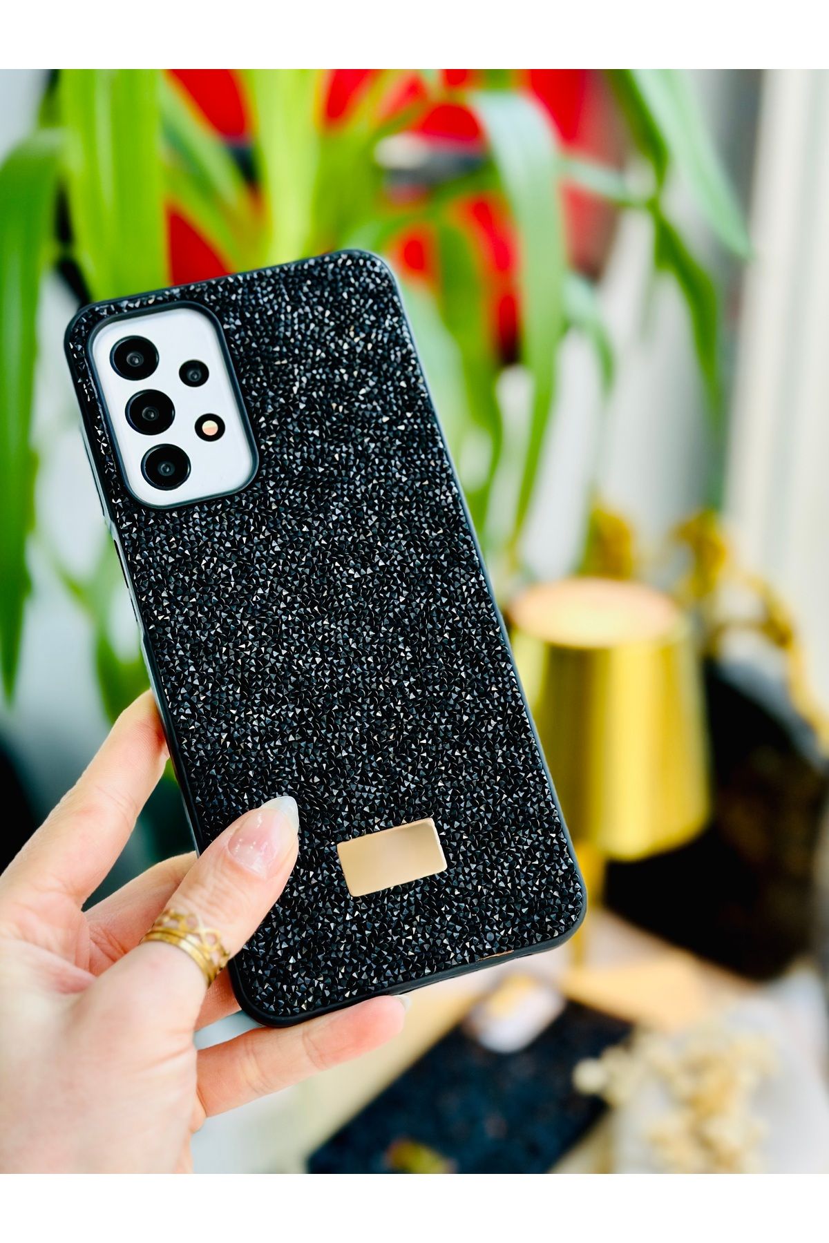 Go Aksesuar Galaxy A23 Uyumlu Elmas Tasarımlı Taşlı Işıltılı Parlak Pırlanta Silikon Kılıf