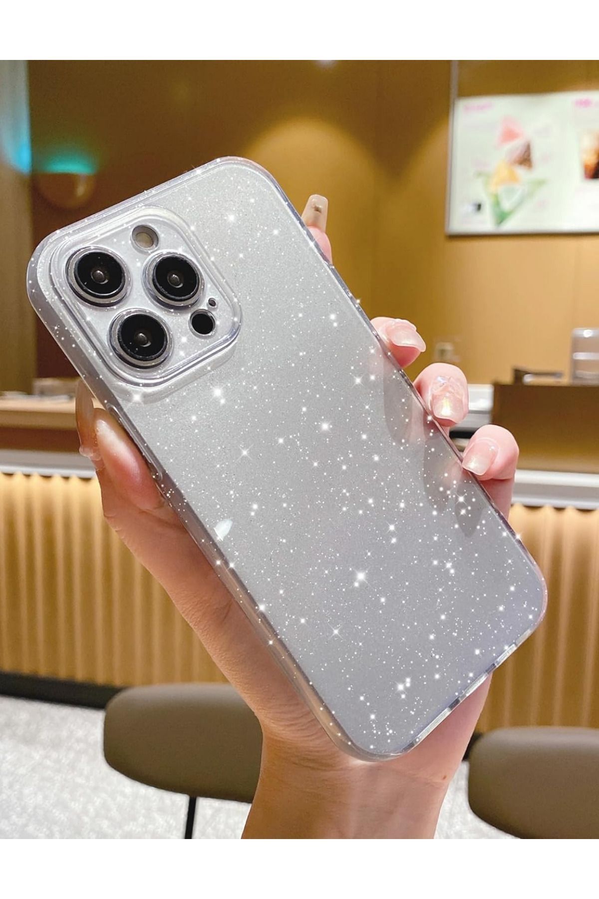 KVK PRİVACY Apple iPhone 15 Pro Max Kılıf Simli İnce Darbe Dayanıklı Silikon Parlak Yumuşak Kapak Silver