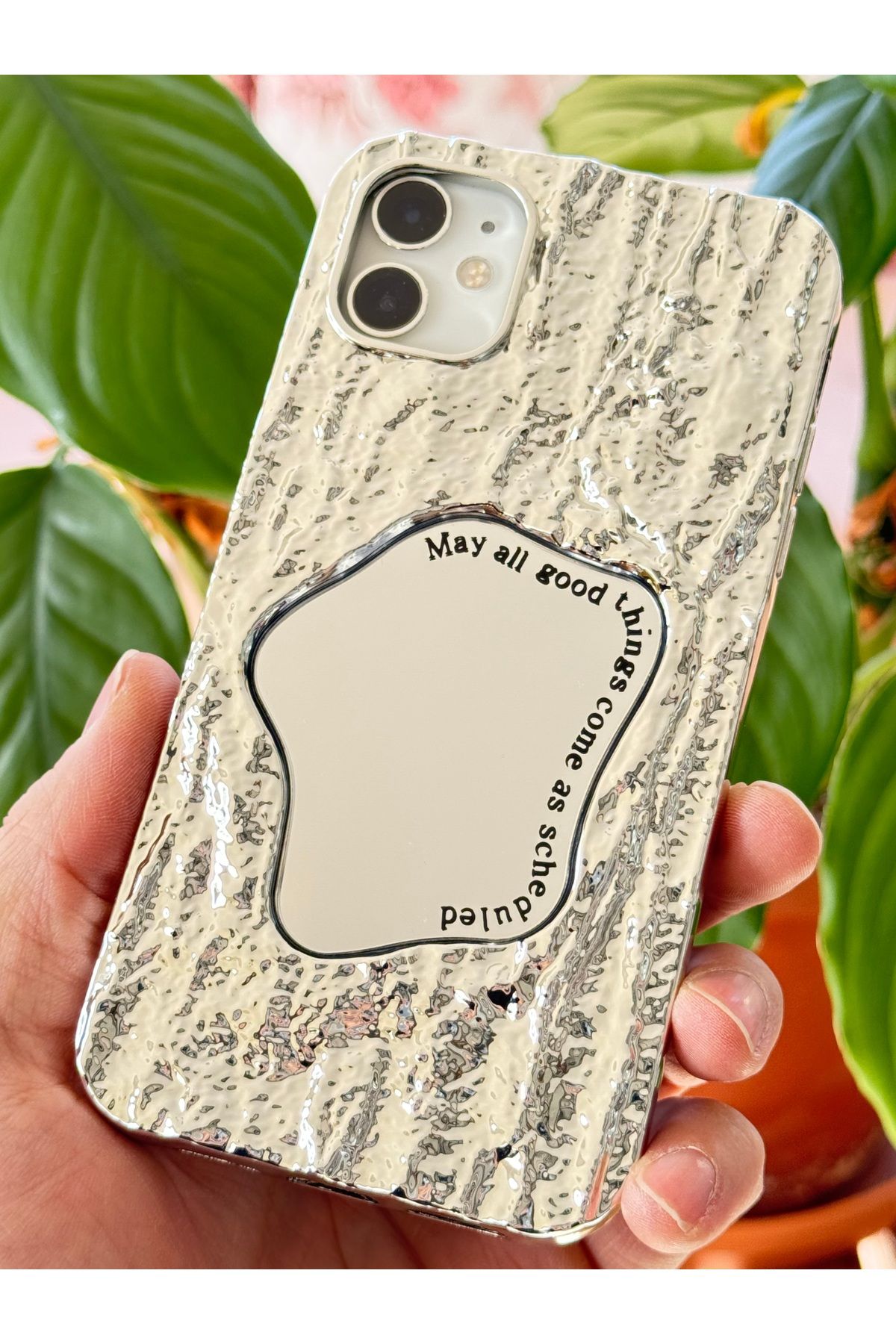 Fibaks Apple iPhone 11 Kılıf Aynalı Dalga Tasarımlı Desenli Darbe Emici Kamera Korumalı Silikon Kapak