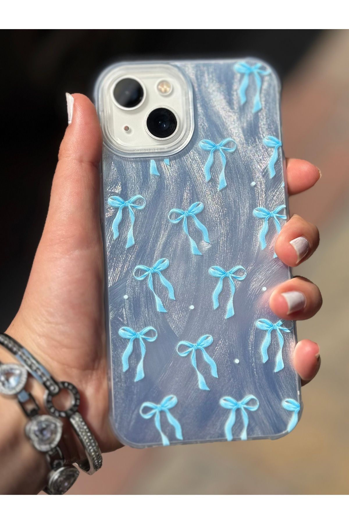 Caseji İphone 13 / 14 Uyumlu Hologramlı Fİyonk Desenli Köşeleri Darbe Emicili Kılıf - Görsel 4