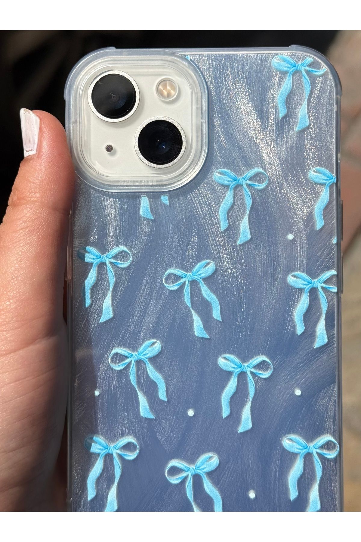 Caseji İphone 13 / 14 Uyumlu Hologramlı Fİyonk Desenli Köşeleri Darbe Emicili Kılıf - Görsel 5