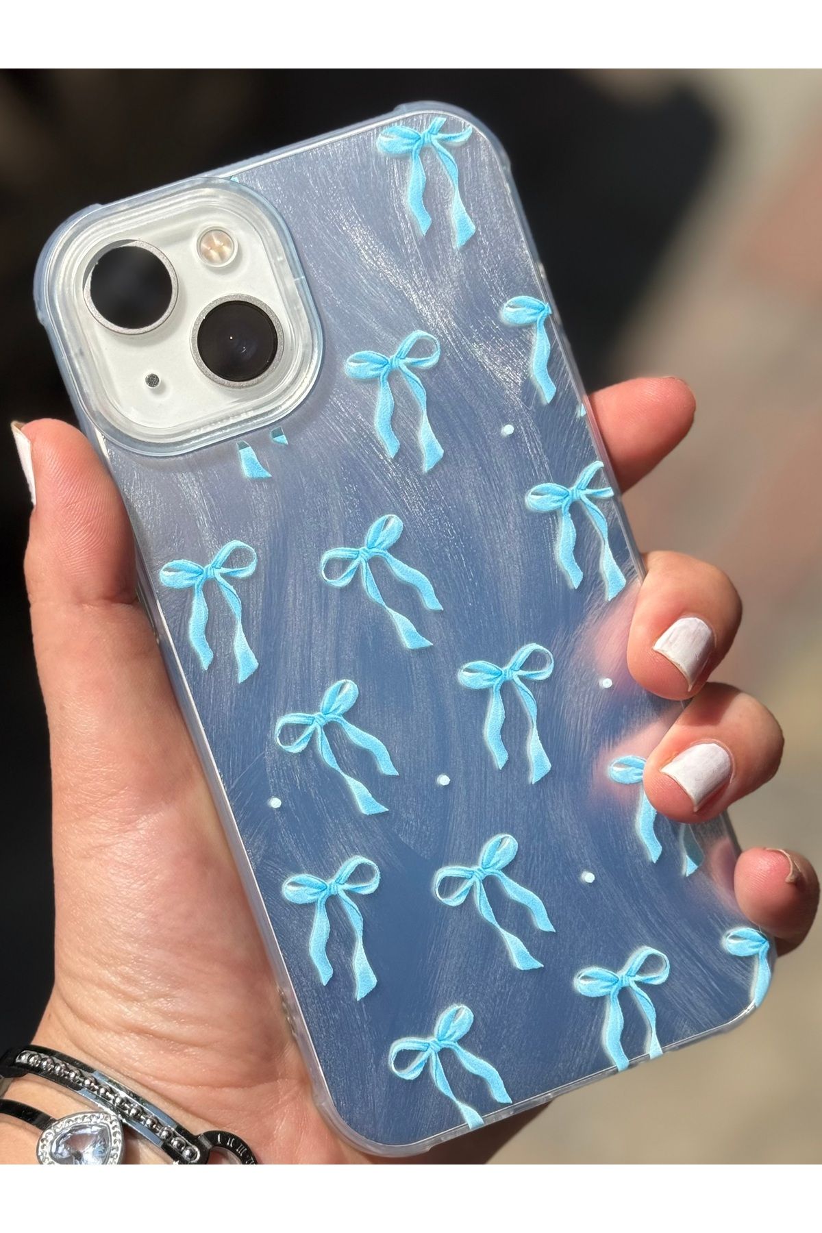 Caseji İphone 13 / 14 Uyumlu Hologramlı Fİyonk Desenli Köşeleri Darbe Emicili Kılıf - Görsel 7