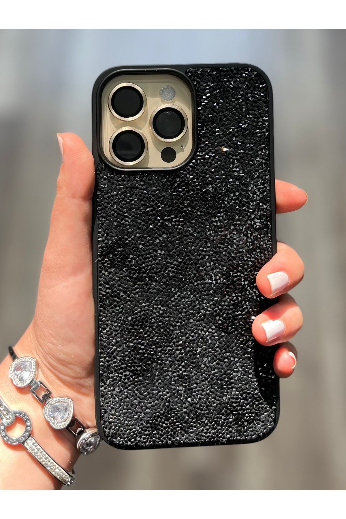 Caseji iPhone 16 Pro Max Uyumlu Parlayan Gerçek Işıldayan Taşlı Kenarları Yumuşak Kılıf - Görsel 5