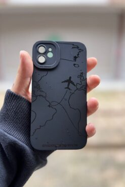 KVK PRİVACY İphone 12 Uyumlu Kılıf Mat Siyah Harita Desenli Darbelere Dayanıklı Yumuşak Kamera Korumalı Kapak
