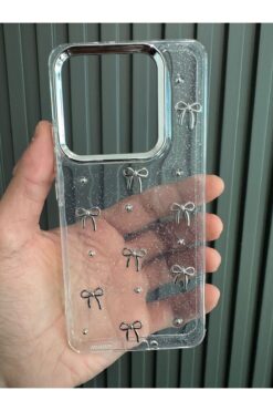 m.tk moveteck Xiaomi Mi 14T Ve Mi 14T Pro Uyumlu Fiyonk Desenli Şeffaf Kılıf Simli Darbeye Karşı Dayanıklı Papyon