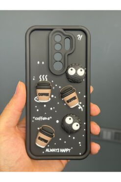 Fibaks Redmi Note 8 Pro Kılıf Tasarımlı Desenli Kamera Korumalı Coffee Kurabiye Siyah Yumuşak Silikon Kapak