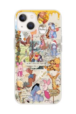 Magic Ring Iphone 13 Uyumlu Winnie The Pooh Kolaj Tasarımlı Şeffaf Telefon Kılıfı