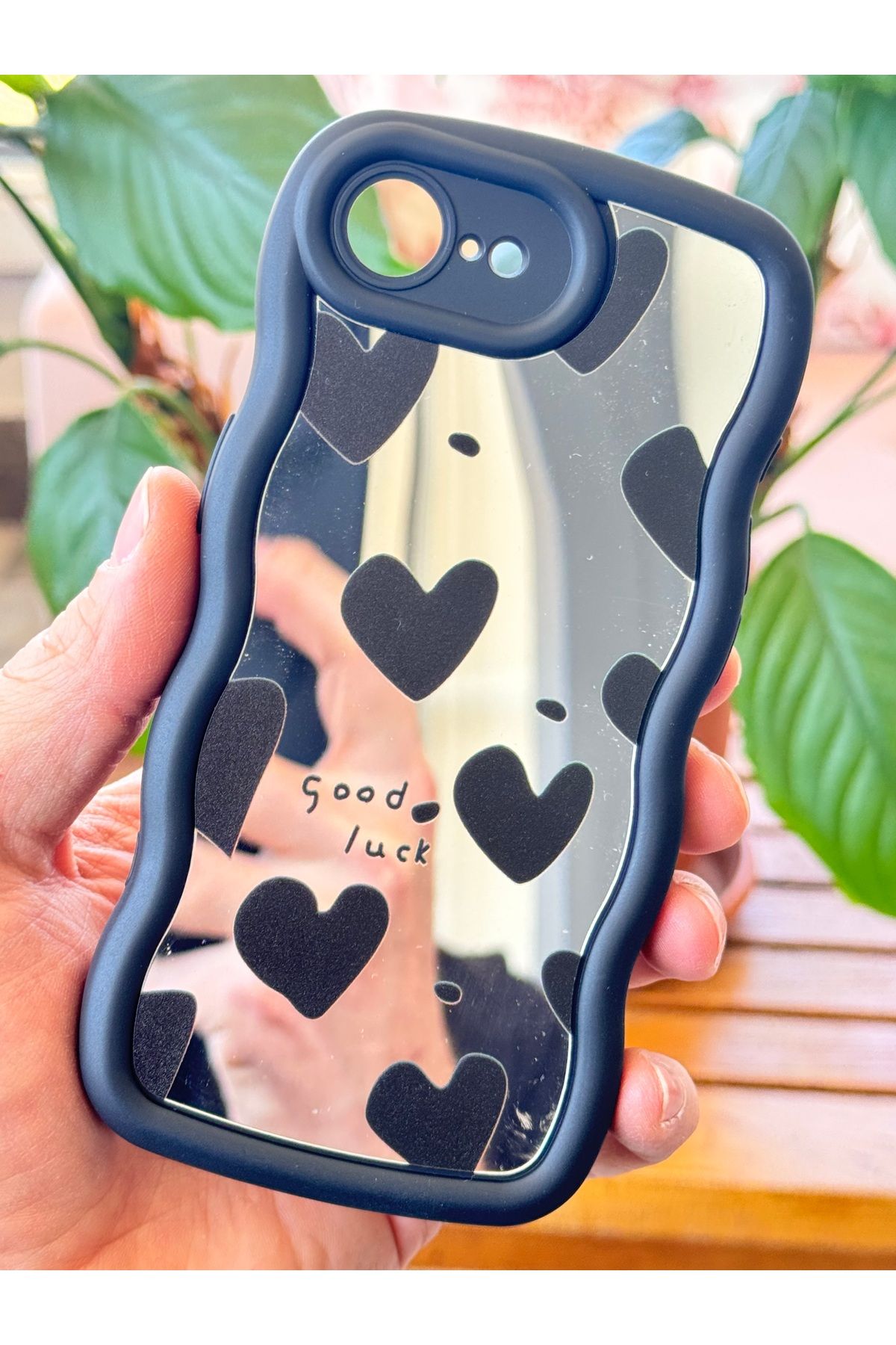 Fibaks Apple iPhone 16E Kılıf Aynalı Kalp Desenli Yumuşak Kenarlı Kamera Korumalı Silikon Kapak