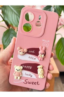 Fibaks Xiaomi Redmi Note 14 4G Kılıf Kamera Korumalı Tavşan Figürlü Pembe Yumuşak Silikon Kapak