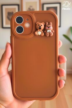 Fibaks İphone 12 Uyumlu Kılıf Tasarımlı Desenli Kamera Korumalı Ayıcık Ve Tavşan Yumuşak Silikon Kapak