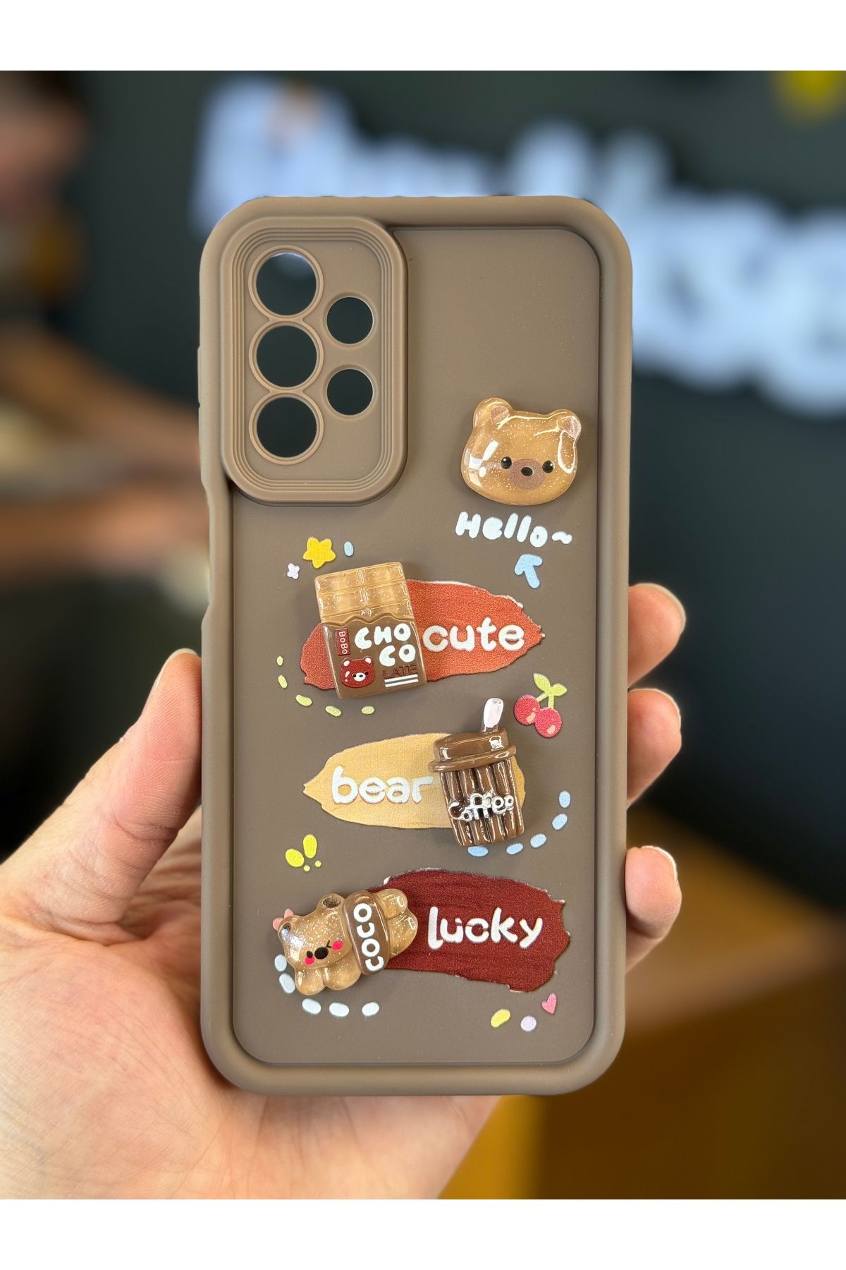 Fibaks Galaxy A13 Uyumlu Kılıf Tasarımlı Desenli Kamera Korumalı Ayıcık Kahve Renkli Yumuşak Silikon Kapak