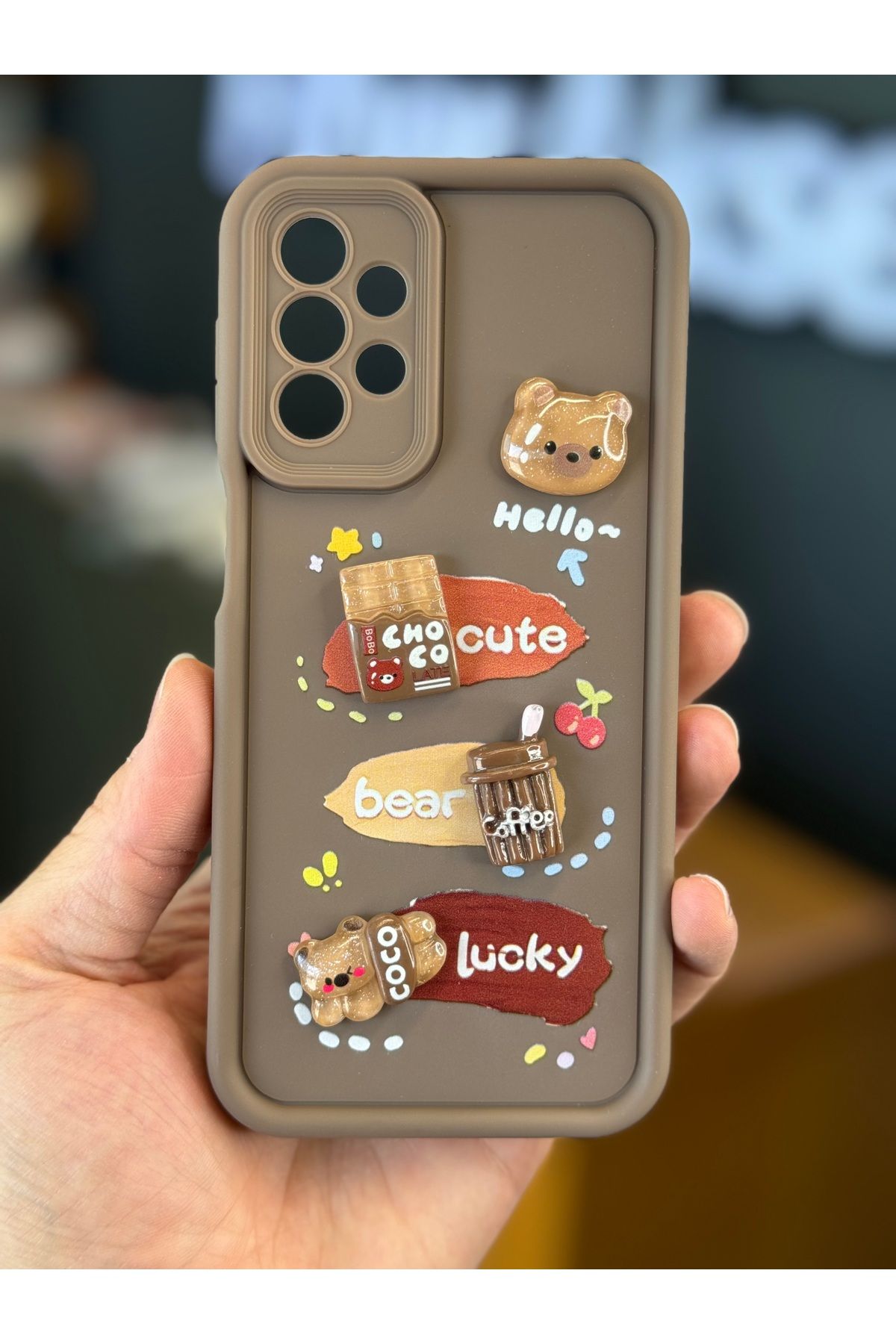 Fibaks Galaxy A13 Uyumlu Kılıf Tasarımlı Desenli Kamera Korumalı Ayıcık Kahve Renkli Yumuşak Silikon Kapak - Görsel 3