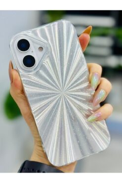 Go Aksesuar Iphone 16 Uyumlu Gümüş Prizma  Tasarımlı Silikon Kılıf