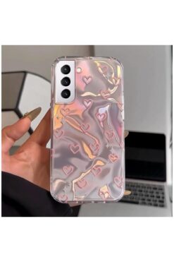 Pro Aksesuar Samsung Galaxy S21 FE 5G Uyumlu Kılıf Kalp Desenli Silikon Kılıf Pembe
