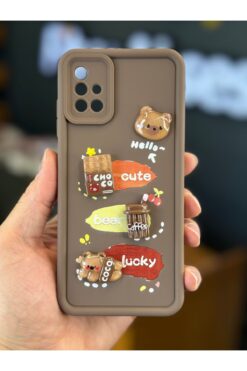 Fibaks Samsung Galaxy M51 Kılıf Tasarımlı Desenli Kamera Korumalı Ayıcık Kahve Yumuşak Silikon Kapak