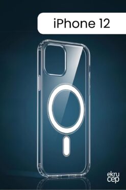 Ekru Cep iPhone 12 Magsafe Wireless Kılıf Köşe Korumalı Darbe Emici Şeffaf Sert Silikon Kapak