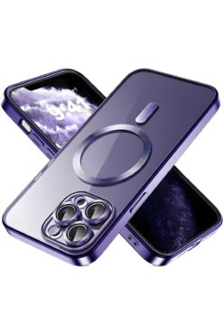 Fibaks İphone 14 Pro Max Uyumlu Kılıf Kamera Lens Korumalı Magsafe Şarj Kilifi Şeffaf Renkli Yumuşak Kapak