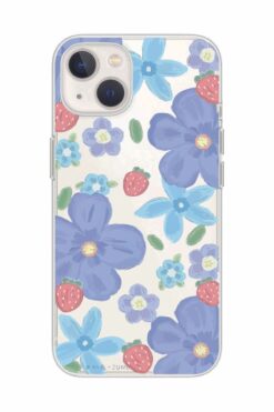 Magic Ring Iphone 15 Uyumlu Çiçek ve Çilek Desenli Şeffaf Telefon Kılıfı