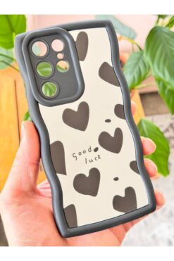 Fibaks Samsung Galaxy S22 Ultra Kılıf Aynalı Kalp Desenli Yumuşak Kenarlı Kamera Korumalı Silikon Kapak