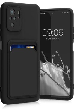 Fibaks Redmi Note 10 Pro Kılıf Kamera Korumalı Kartlıklı Cüzdanlı Kırmızı Tuşlu Siyah Silikon Kapak