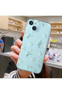 3GEN CASE İphone 15 Uyumlu Minik Papatyalar Desenli Şeffaf Silikon Kılıf