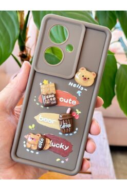 Fibaks Vivo V29 Lite 5G Kılıf Tasarımlı Desenli Kamera Korumalı Ayıcık Kahve Renkli Yumuşak Silikon Kap