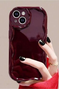 Fibaks Apple Iphone 14 Plus / 15 Plus Uyumlu Kılıf Kamera Korumalı Dalga Kenarlı Darbe Emici Bordo Silikon