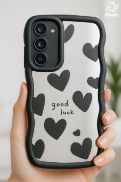 Fibaks Galaxy S23 FE Uyumlu Kılıf Aynalı Kalp Desenli Yumuşak Kenarlı Kamera Korumalı Silikon Kapak
