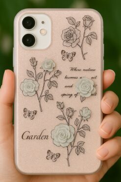 Fibaks Apple iPhone 11 Uyumlu Kılıf Simli Beyaz Gül Desenli Renkli Parlak Darbe Emici Kapak