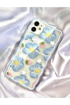 MirazTasarim IPHONE 11 MAVİ ÇİÇEKLİ ŞEFFAF KILIF