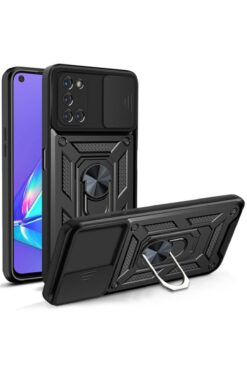 Fibaks Oppo A55 4G Kılıf Kamera Korumalı Sürgülü Yüzüklü Armor Military Tank Koruyucu Kapak