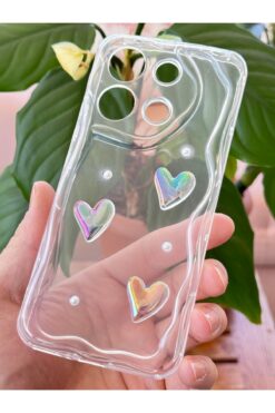 Fibaks Xiaomi Redmi Note 13 Pro 5G Kılıf 3D Kalpli İnci Tasarımlı Desenli Kamera Korumalı Silikon Kapak