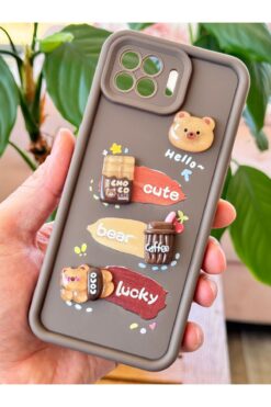 Fibaks Oppo Reno 4 Lite Kılıf Tasarımlı Desenli Kamera Korumalı Ayıcık Kahve Renkli Yumuşak Silikon Kap