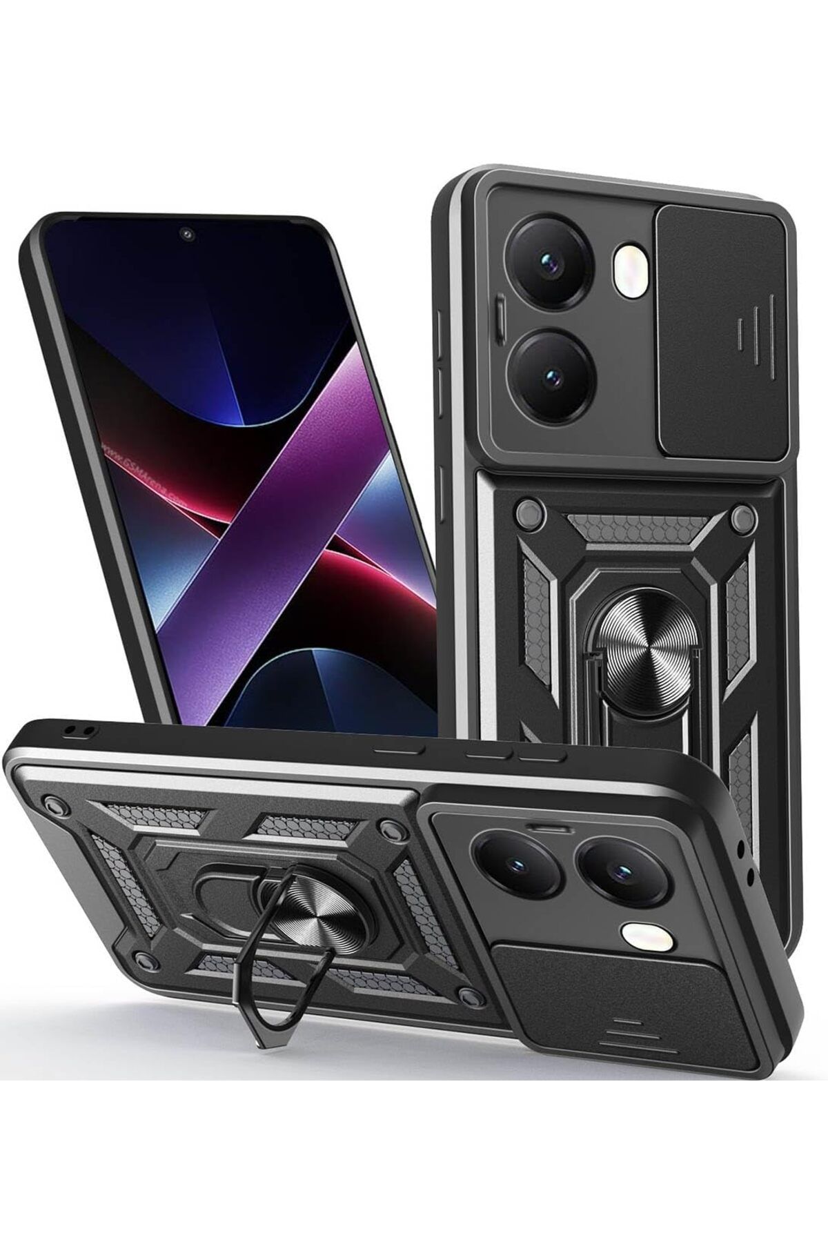 Fibaks Poco X7 Pro Kılıf Kamera Korumalı Sürgülü Yüzüklü Armor Military Tank Koruyucu Kapak