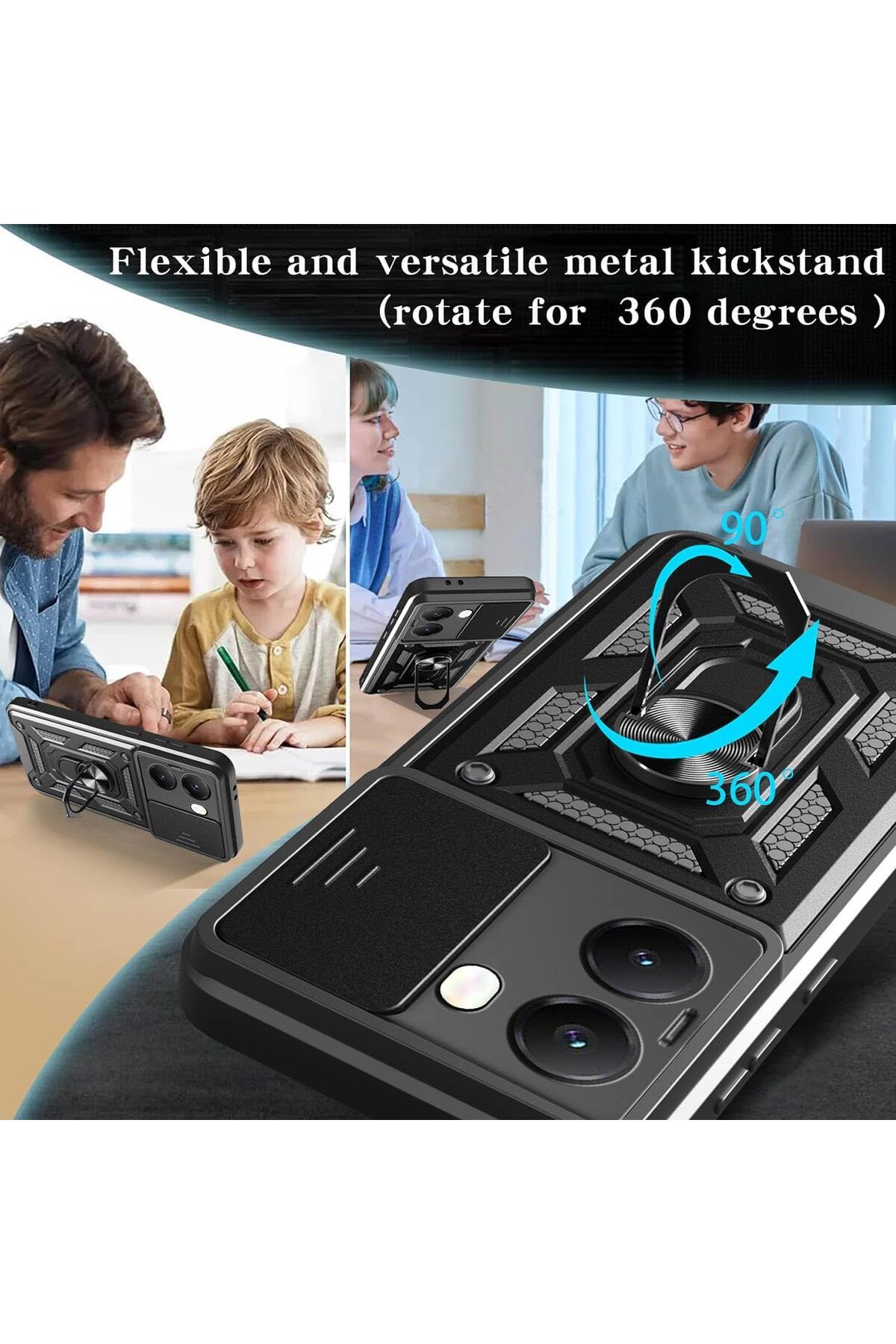 Fibaks Poco X7 Pro Kılıf Kamera Korumalı Sürgülü Yüzüklü Armor Military Tank Koruyucu Kapak - Görsel 3