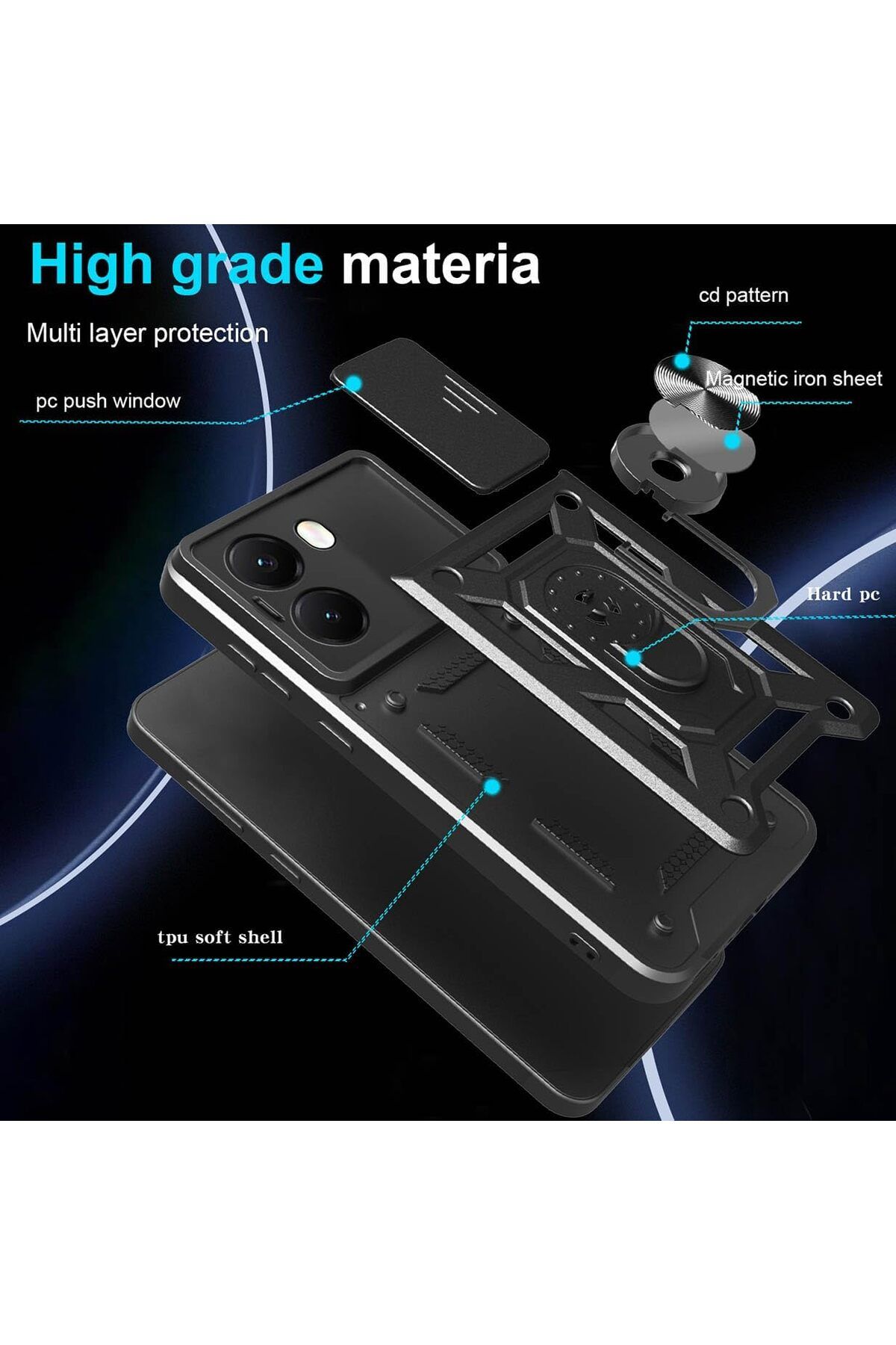 Fibaks Poco X7 Pro Kılıf Kamera Korumalı Sürgülü Yüzüklü Armor Military Tank Koruyucu Kapak - Görsel 4