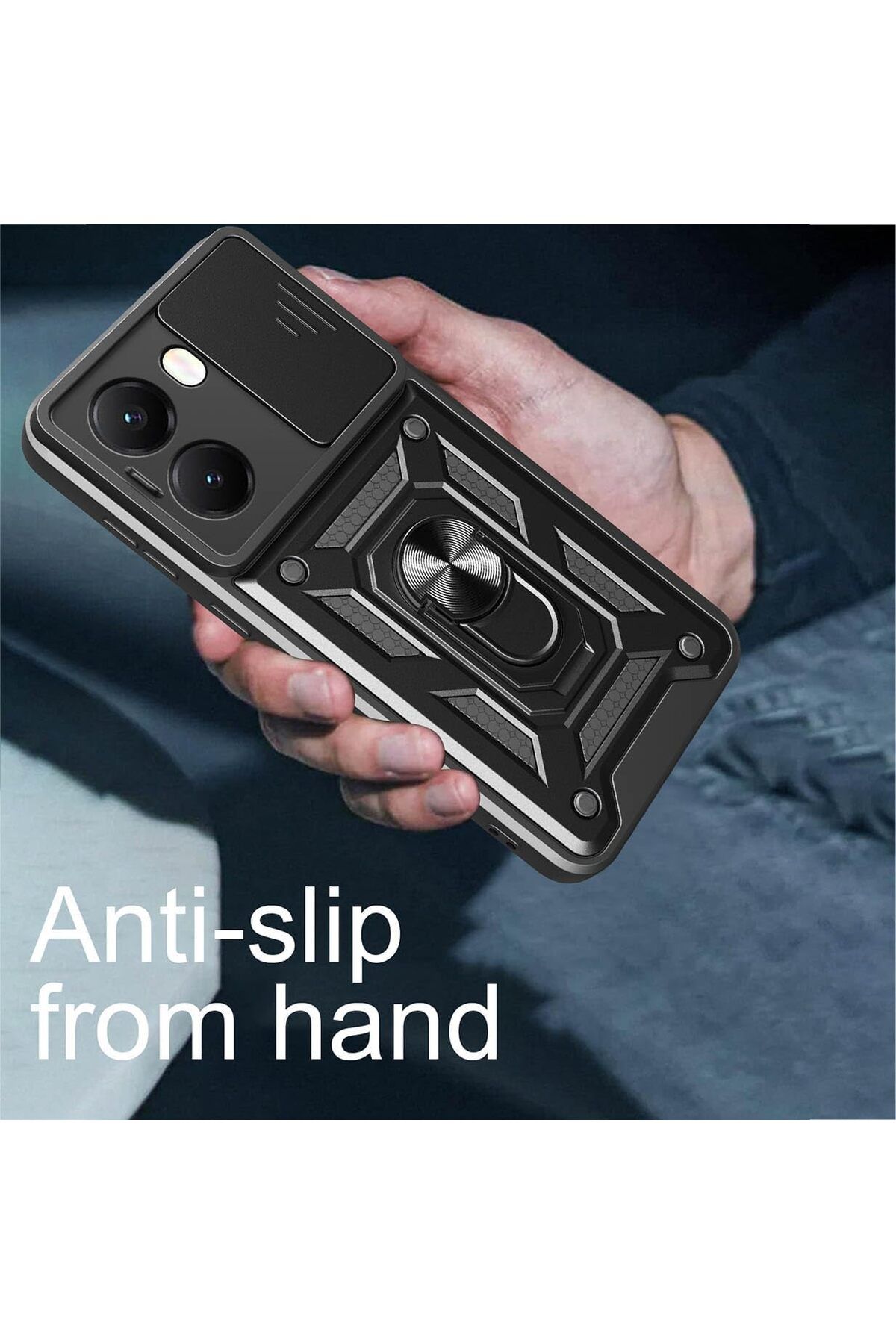 Fibaks Poco X7 Pro Kılıf Kamera Korumalı Sürgülü Yüzüklü Armor Military Tank Koruyucu Kapak - Görsel 5