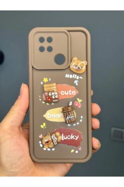 Fibaks Oppo A15/A15S Kılıf Tasarımlı Desenli Kamera Korumalı Ayıcık Kahve Renkli Yumuşak Silikon Kapak