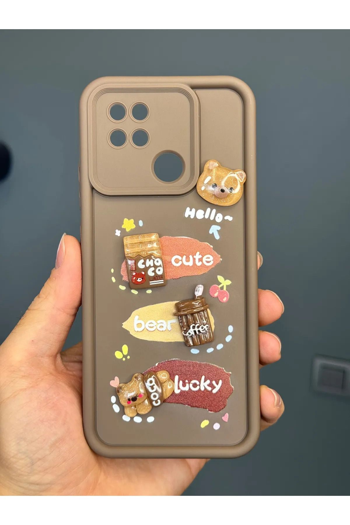 Fibaks Oppo A15/A15S Kılıf Tasarımlı Desenli Kamera Korumalı Ayıcık Kahve Renkli Yumuşak Silikon Kapak