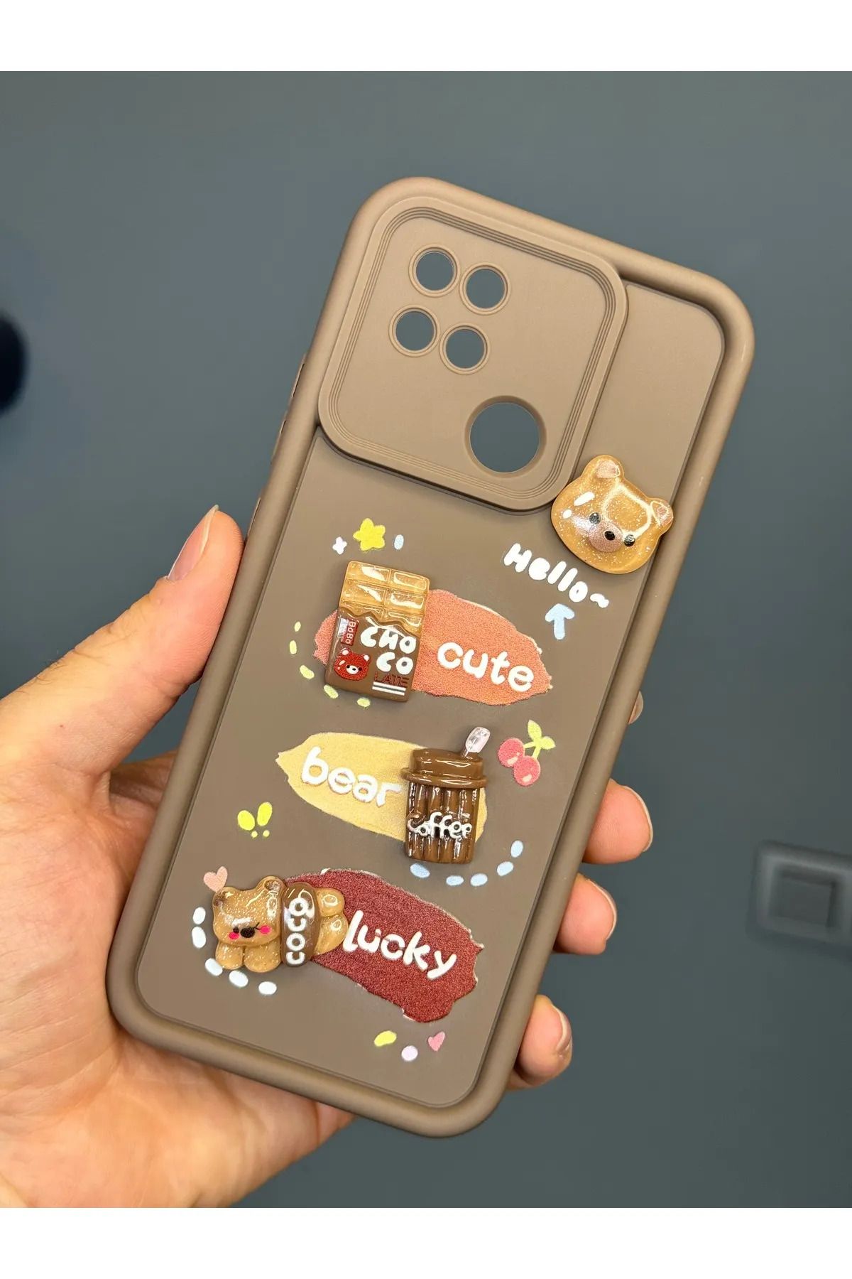 Fibaks Oppo A15/A15S Kılıf Tasarımlı Desenli Kamera Korumalı Ayıcık Kahve Renkli Yumuşak Silikon Kapak - Görsel 2